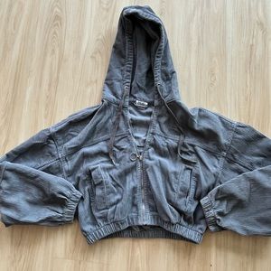 Size small BDG, cropped, corduroy, zip-up hoodie. Blue/grey. Great condition!